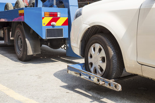 Car on tow truck hitch